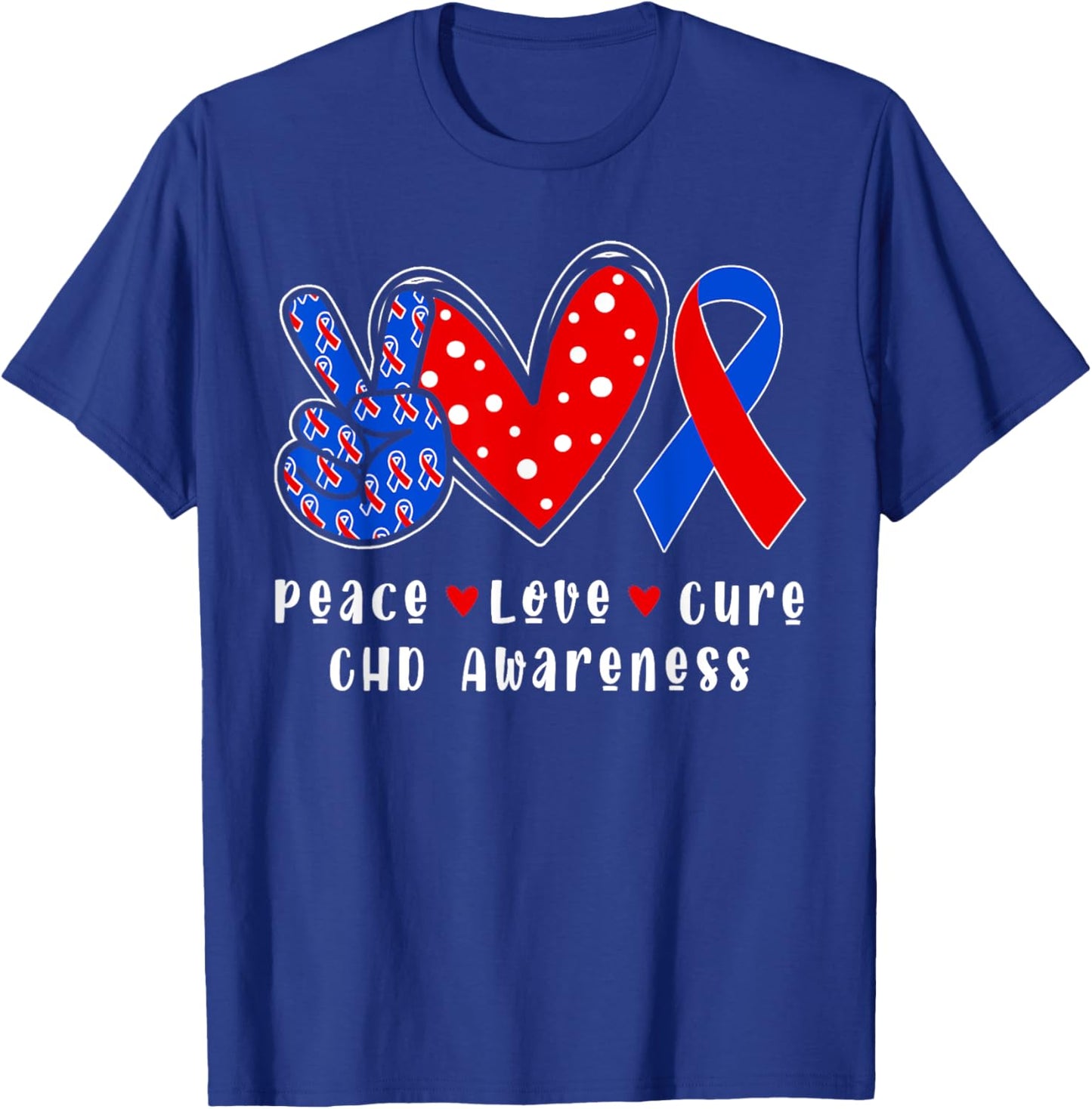 Peace Love Cure CHD Congenital Heart Defect Awareness Ribbon T-Shirt - T-Shirt | Royal