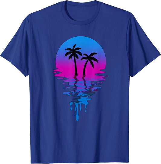 Vintage Retro Sunset Palm Tree T-Shirt - T-Shirt | Royal