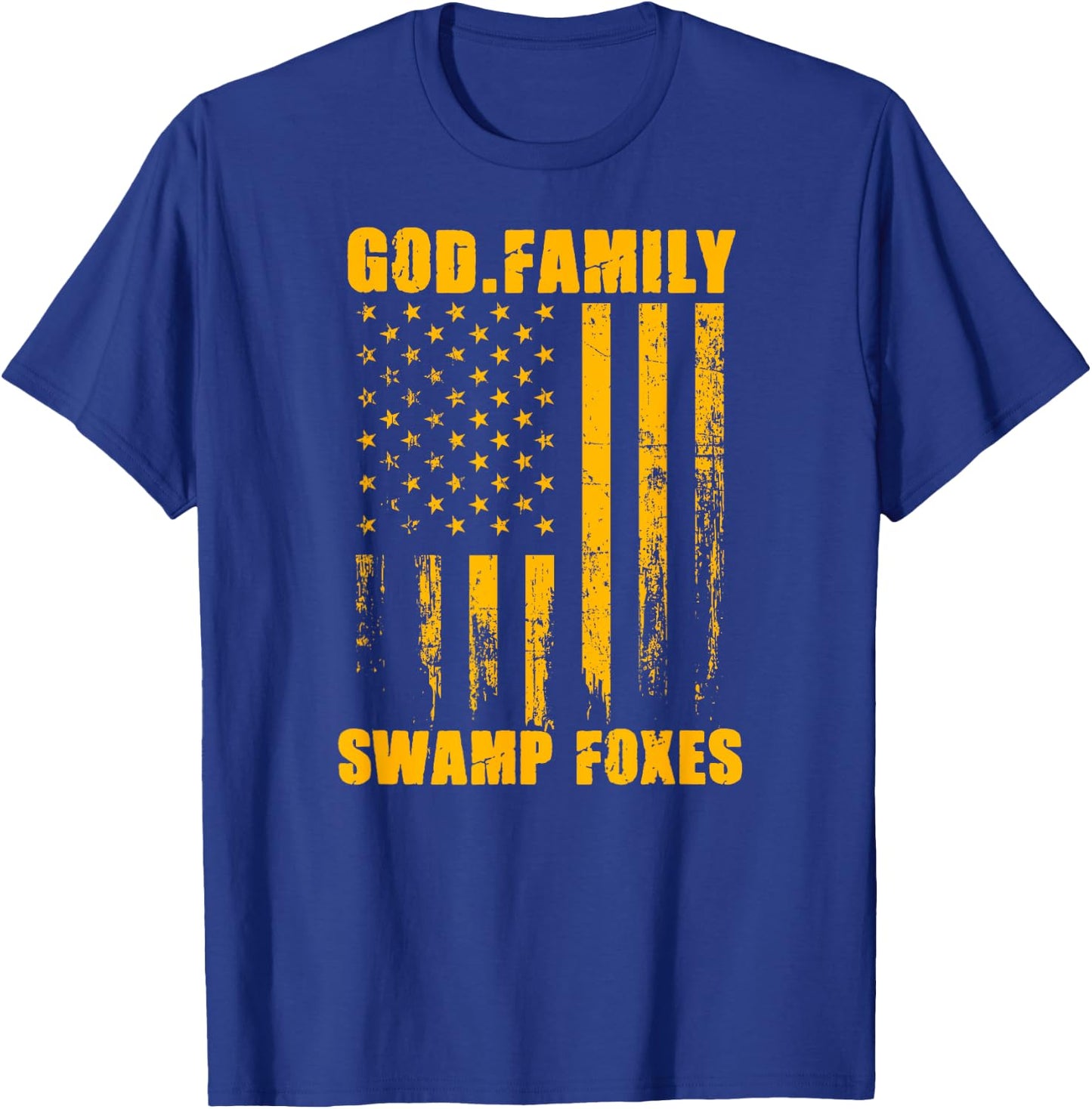 Marion Swamp Foxes God. Family. Vintage USA Flag T-Shirt - T-Shirt | Royal