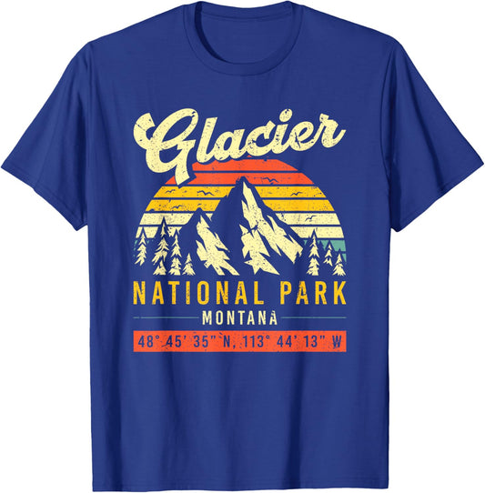 Glacier Montana Vintage Retro National Park T-Shirt - T-Shirt | Royal