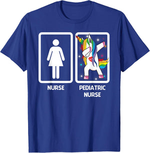 Pediatric Nurse Unicorn Dabbing Funny Pediatric Nursing T-Shirt - T-Shirt | Royal