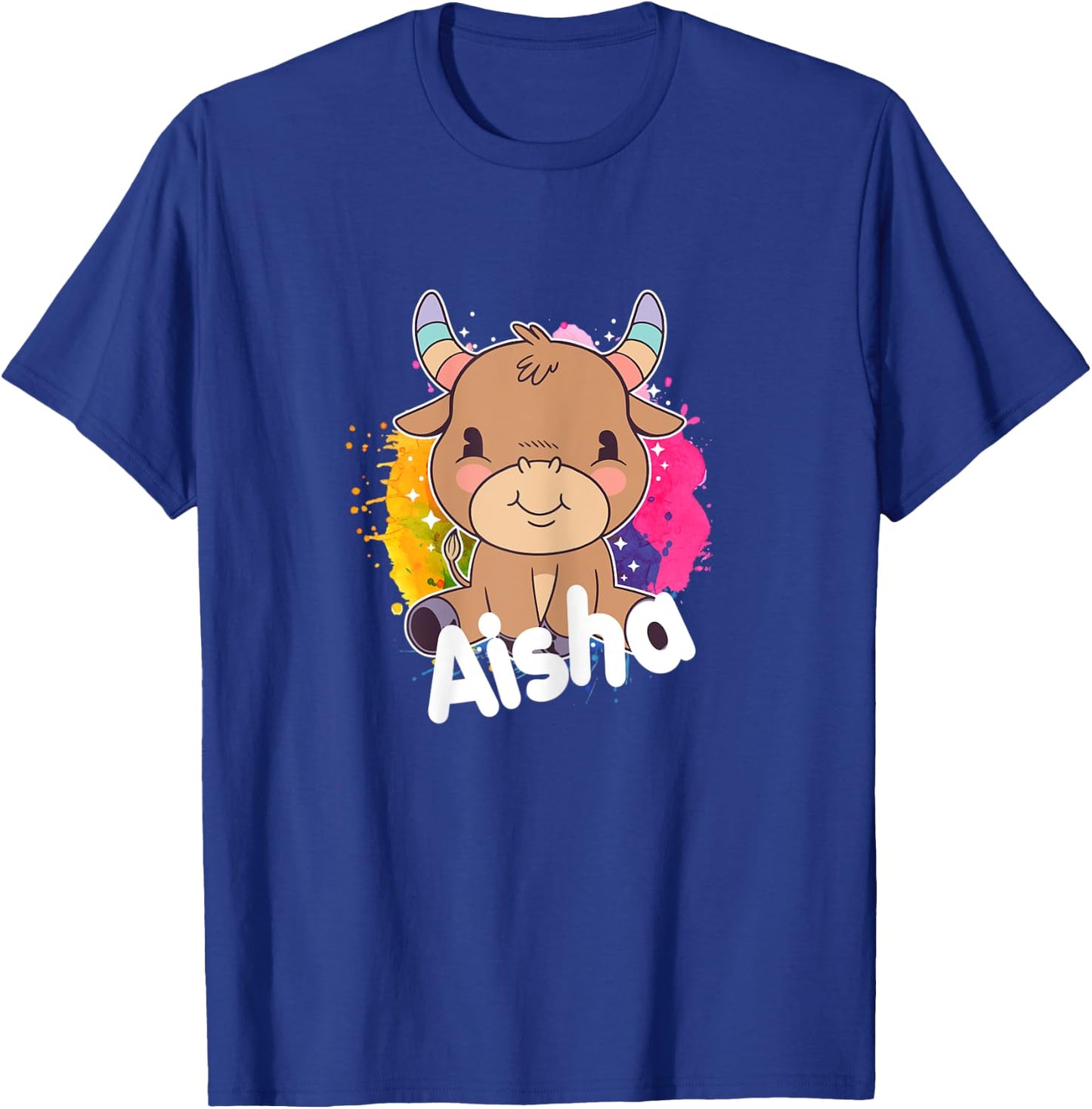 AISHA - Beautiful girl name with adorable little Cow T-Shirt - T-Shirt | Royal
