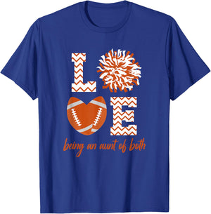 Love Being An Aunt Of Both Football And Cheer Aunt T-Shirt - T-Shirt | Royal