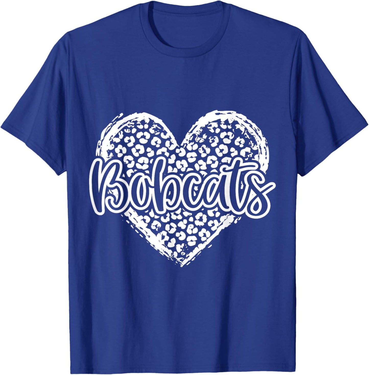 Leopard Cheetah Heart BOBCATS School Spirit Top Distressed T-Shirt - T-Shirt | Royal