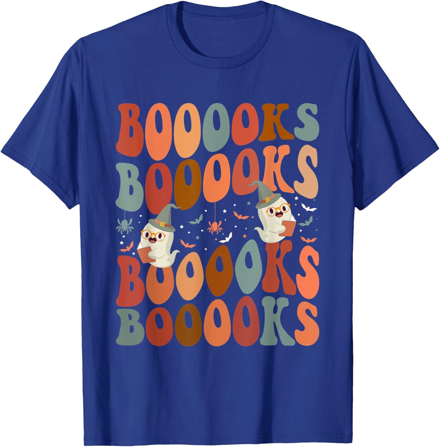Booooks Ghost Boo Read Books Library Teacher Halloween cute Men Women Kids T-Shirt - T-Shirt | Royal