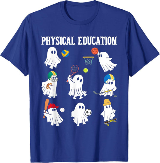 Retro Physical Education Halloween Ghosts Spooky PT T-Shirt - T-Shirt | Royal