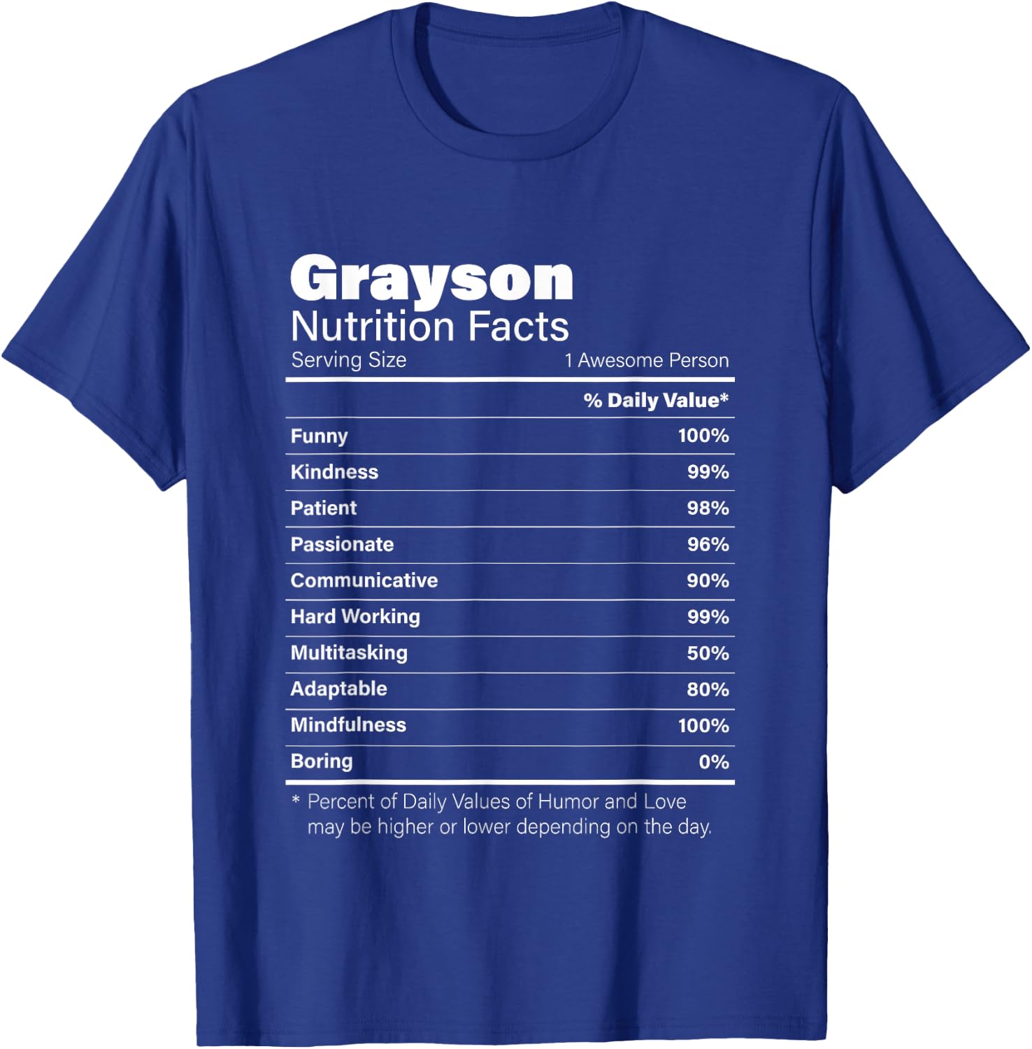 Grayson Nutrition Personalized Name Funny T-Shirt - T-Shirt | Royal