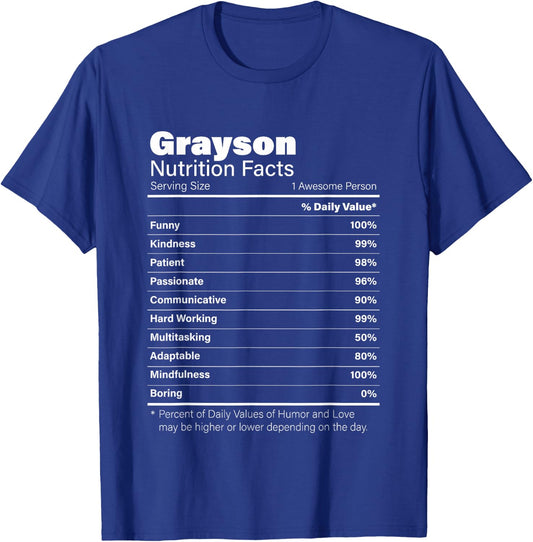 Grayson Nutrition Personalized Name Funny T-Shirt - T-Shirt | Royal
