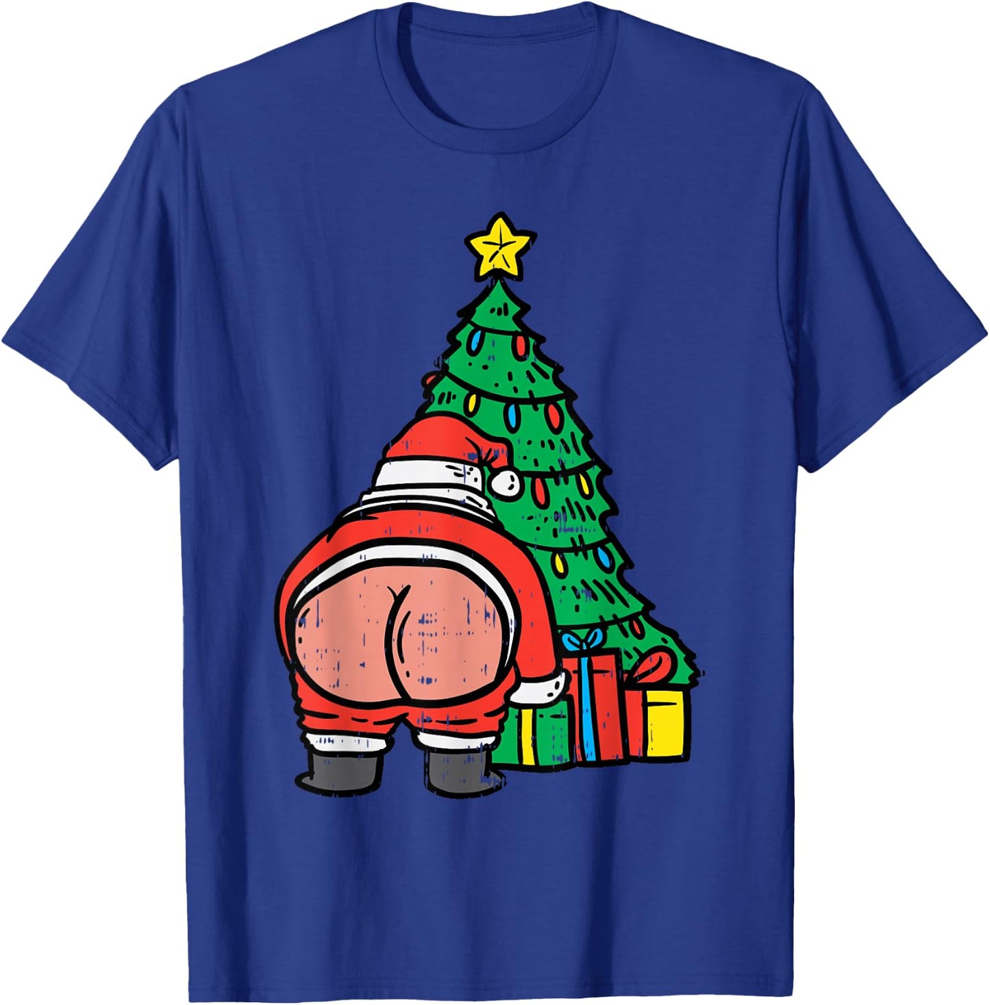 Santa Butt Christmas Tree Presents Funny Xmas Holiday PJ T-Shirt - T-Shirt | Royal
