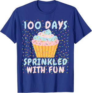 100 Days Sprinkled With Fun Cupcake 100th Day Of School Kids T-Shirt - T-Shirt | Royal