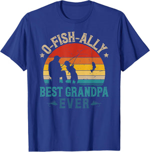 Vintage Fishing Best Grandpa Ever Ofishally Sunset Fisherman T-Shirt - T-Shirt | Royal