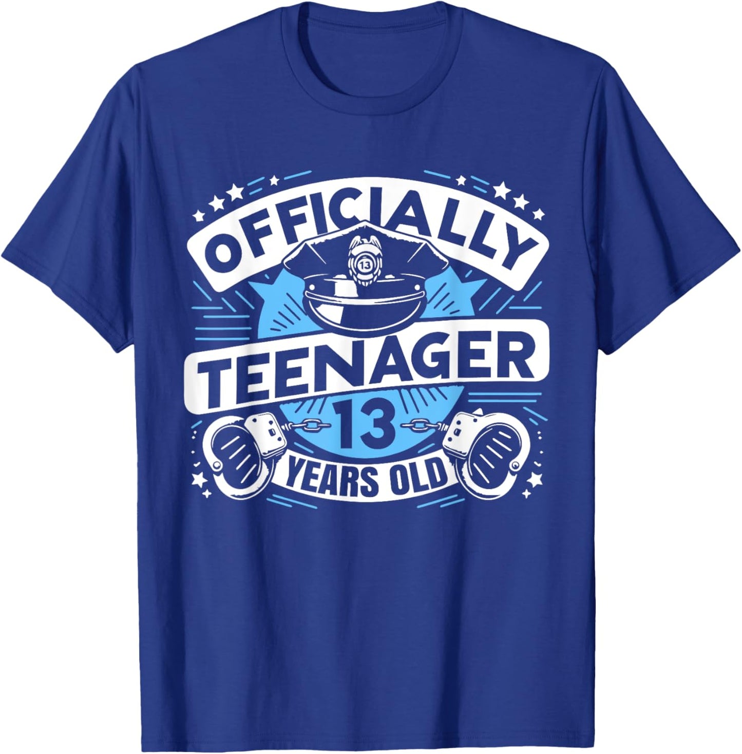 Officially Teenager 13 Year Boy 13th Birthday Cop Police T-Shirt - T-Shirt | Royal