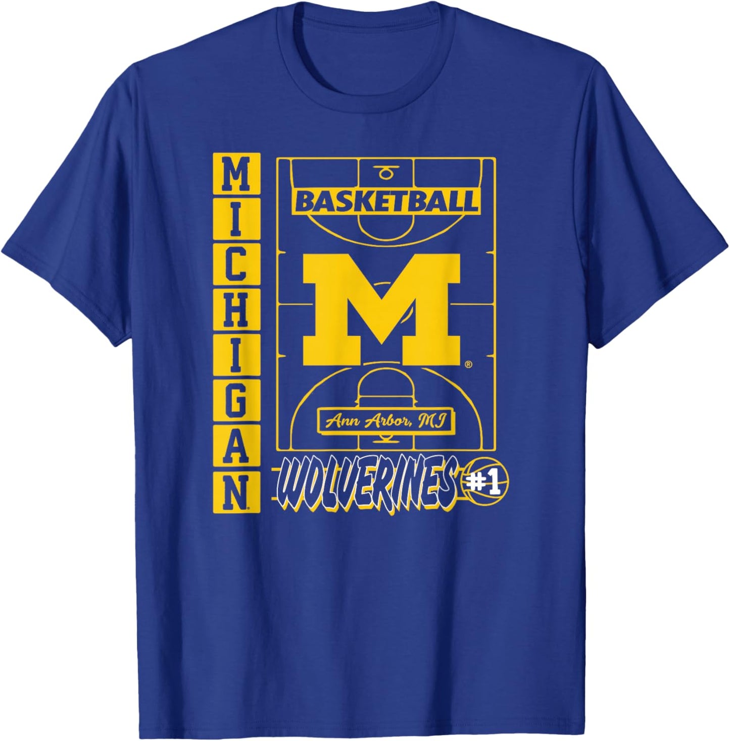 Michigan Wolverines Basketball Vintage Court Navy T-Shirt - T-Shirt | Royal