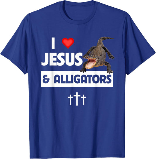 I Love Jesus and Alligators Reptile Christian Sunday Church T-Shirt - T-Shirt | Royal