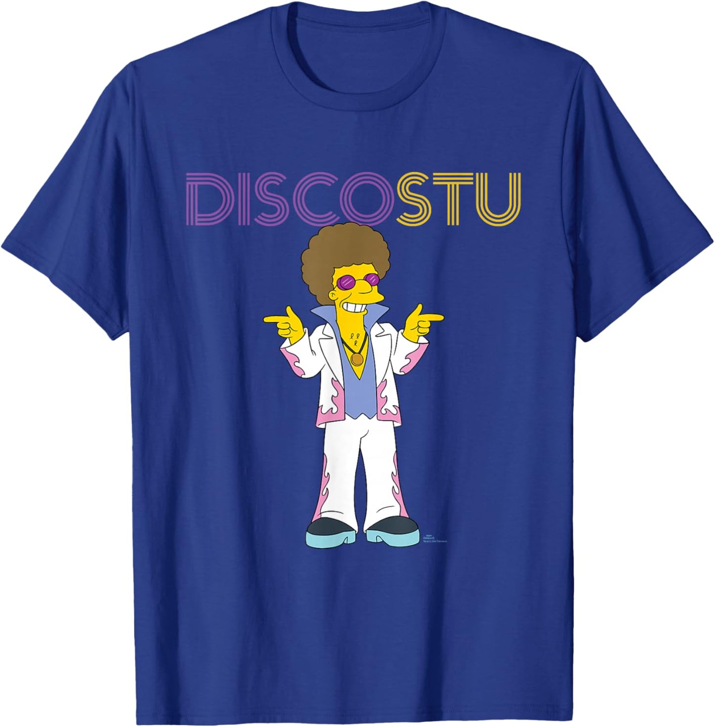 The Simpsons Disco Stu - -Adults & Kids - Black - Small - Short Sleeve - Crew Collar - Neon Name in Lights Design T-Shirt - T-Shirt | Royal