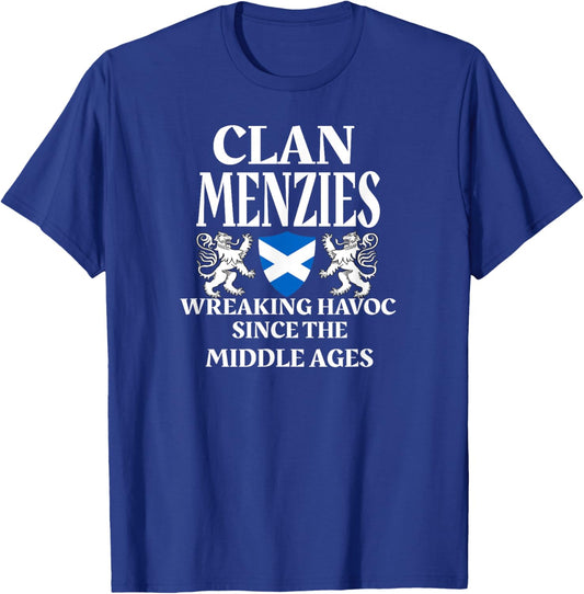 Menzies Scottish Clan Lion Family Name Tartan Kilt T-Shirt - T-Shirt | Royal