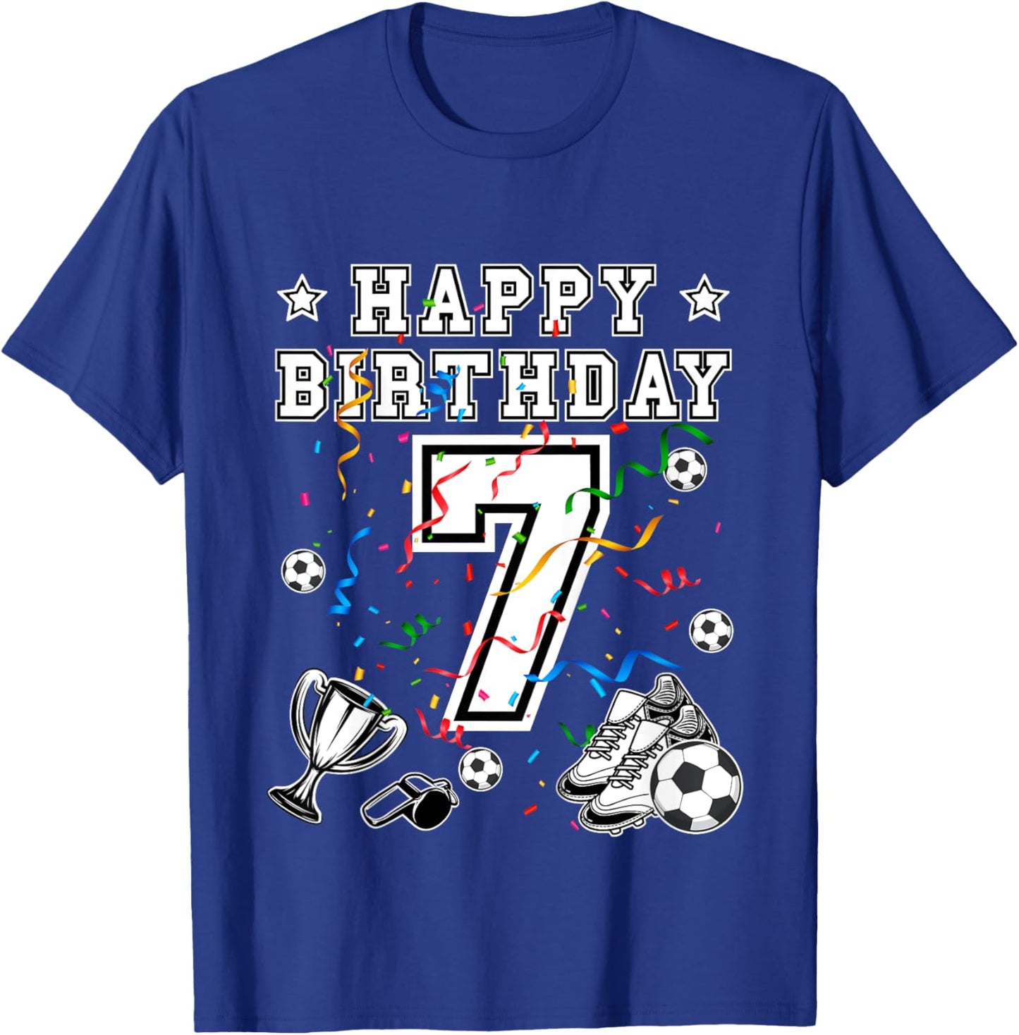 Soccer Birthday 7 Years Soccer jersey Soccer ball Soccershoe T-Shirt - T-Shirt | Royal