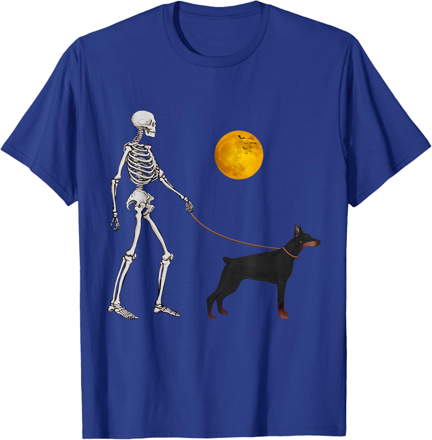 Doberman Skeleton Dog Walking Halloween Costume T-Shirt - T-Shirt | Royal
