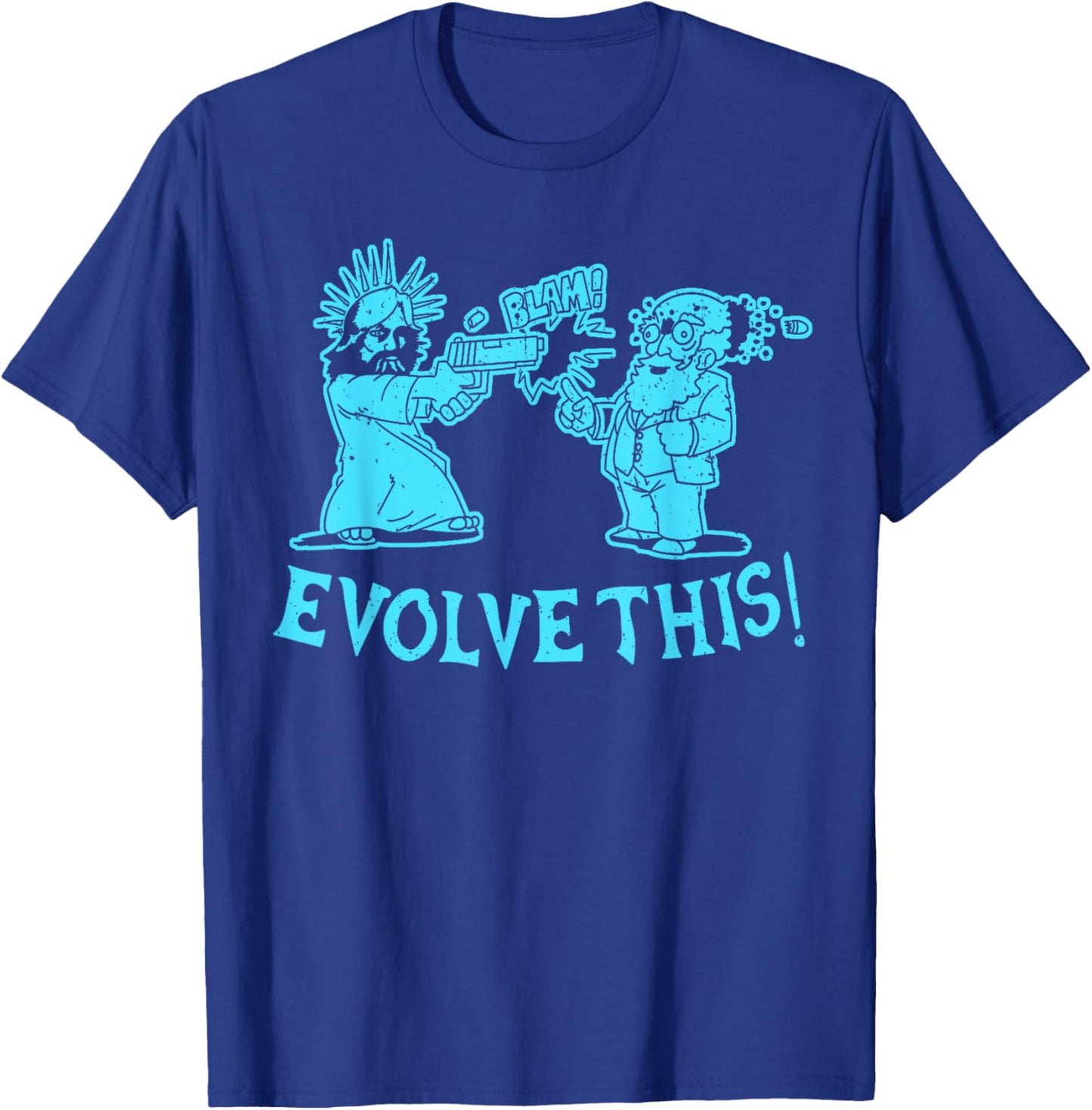 Vintage Evolve This Jesus And Darwin 2 T-Shirt - T-Shirt | Royal