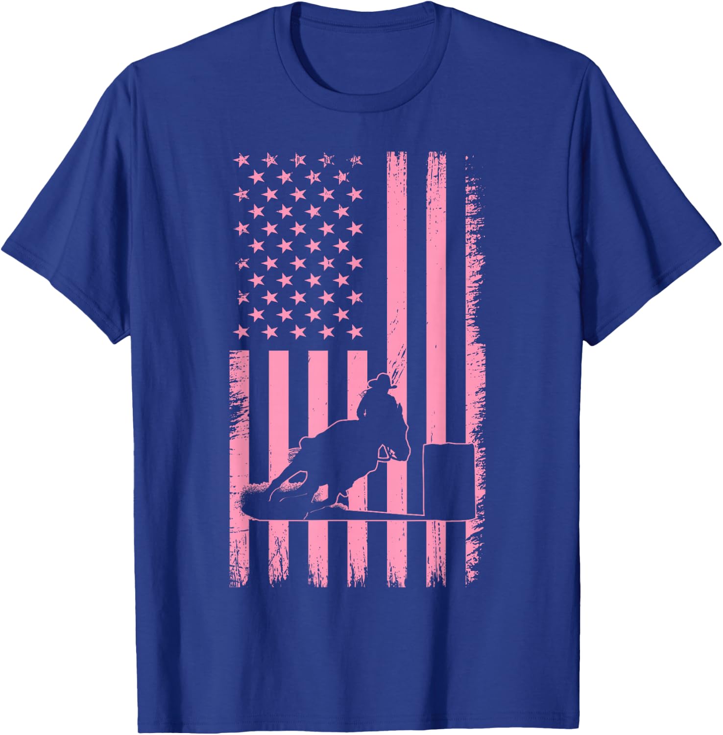 US Flag Pink Cowgirl Rodeo Western Horse Barrel Racing T-Shirt - T-Shirt | Royal
