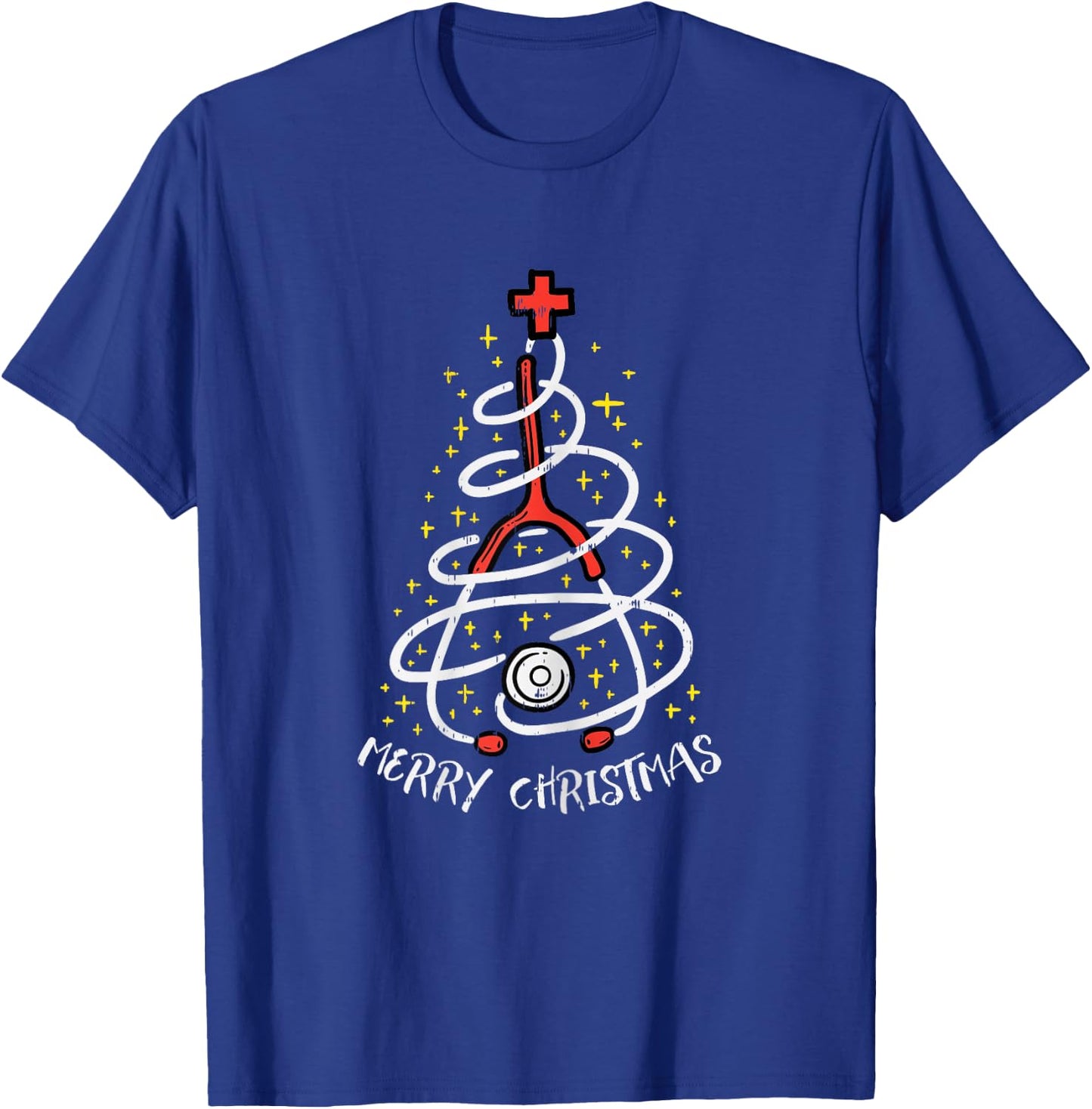 Merry Christmas Nurse Xmas Scrub Top Women Stethoscope T-Shirt - T-Shirt | Royal