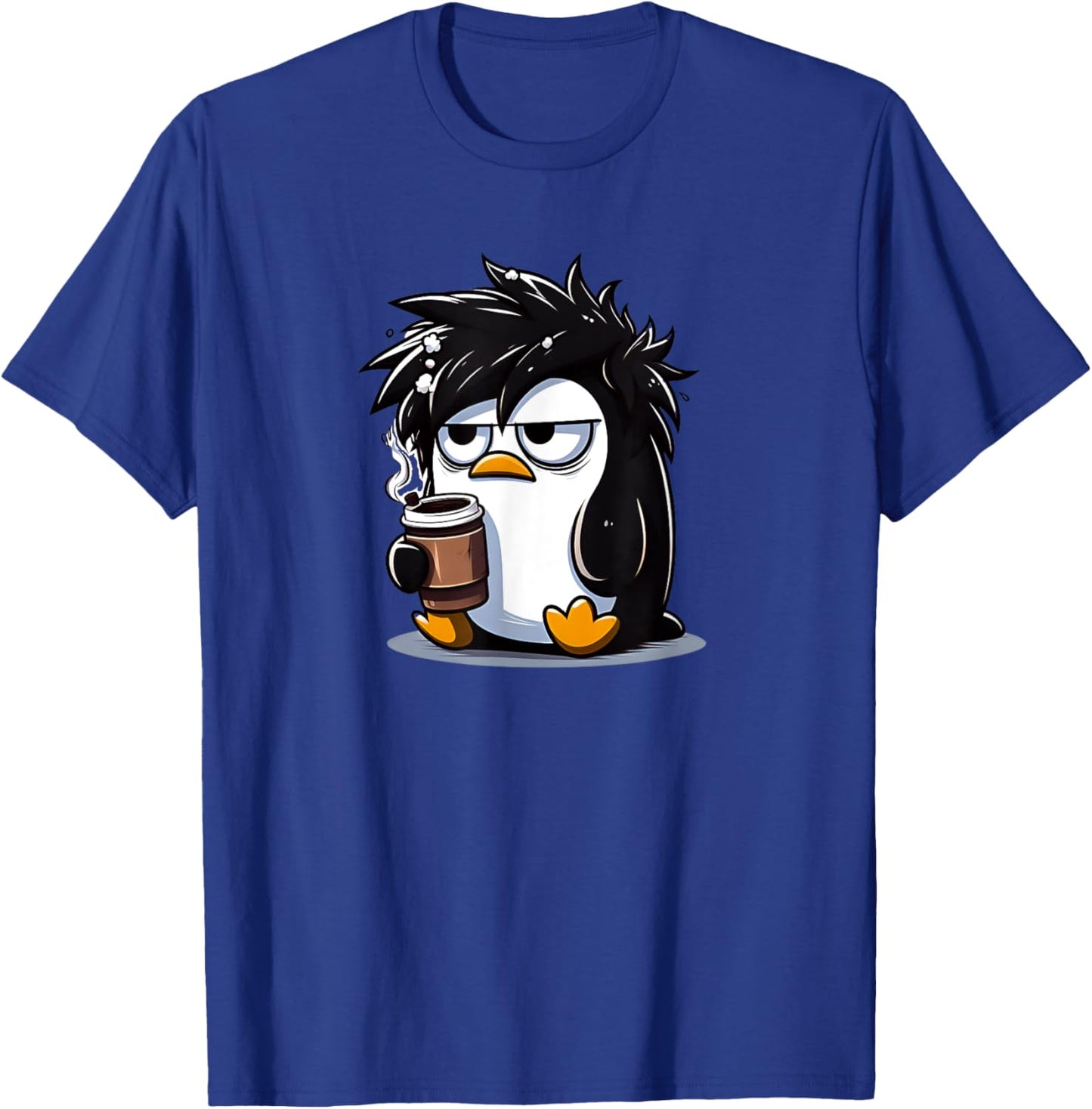 Funny Linux Tux Penguin Coffee Cartoon Grumpy Stressed T-Shirt - T-Shirt | Royal