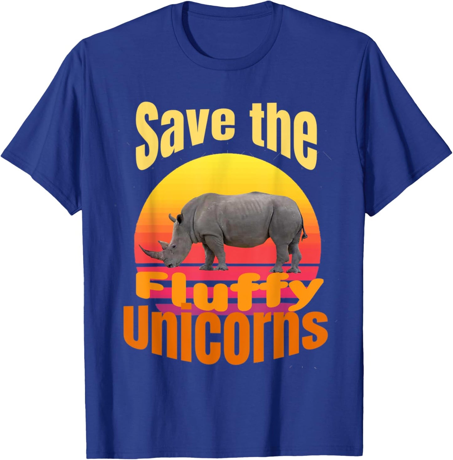 Funny retro sunset save the fluffy unicorns T-Shirt - T-Shirt | Royal