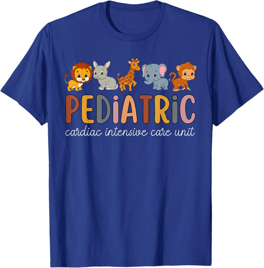 Pediatric Cardiac ICU Nurse Safari Animals PEDS CVICU Nurse T-Shirt - T-Shirt | Royal