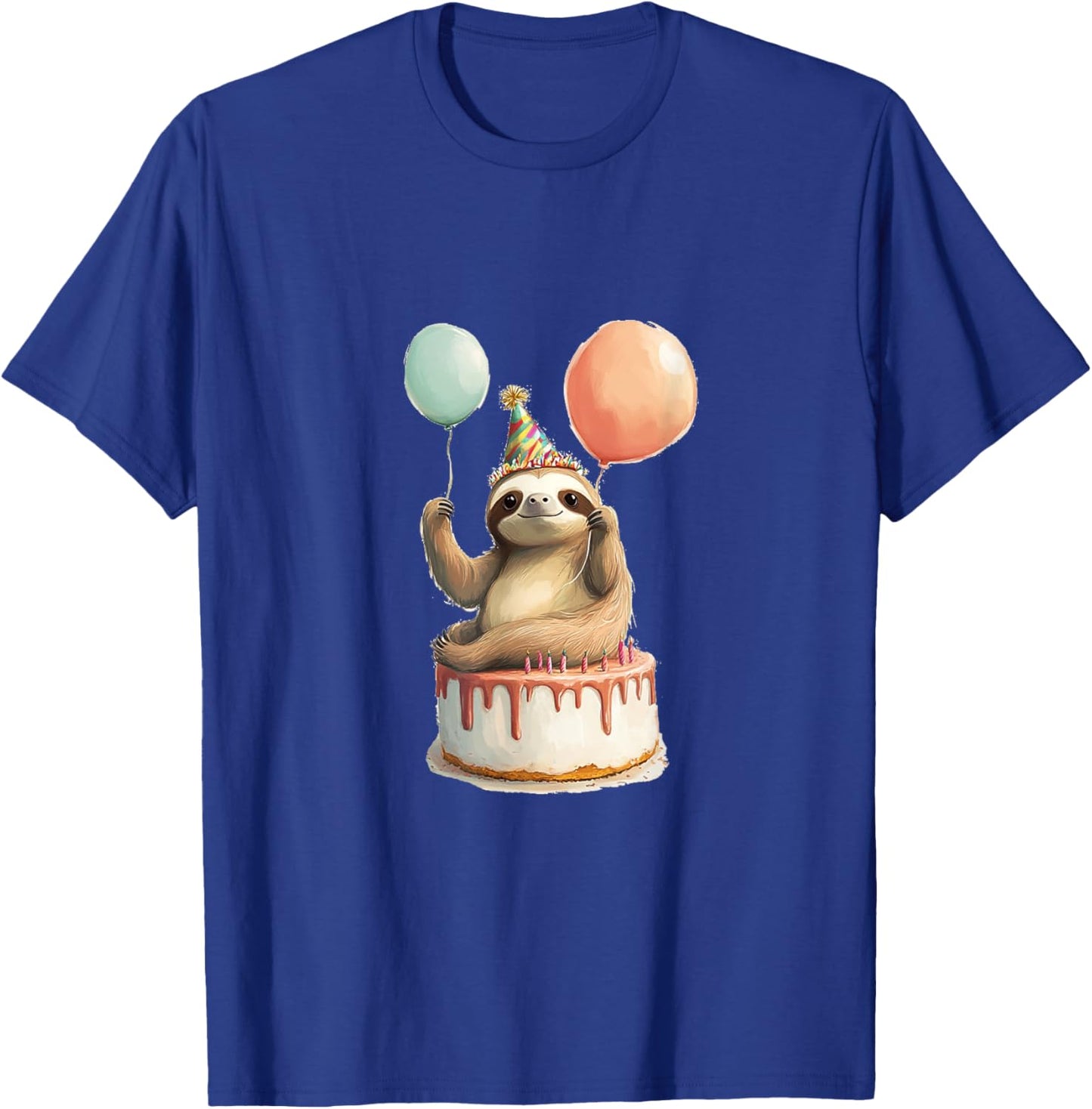 Sloth Happy Birthday Balloon Party Cake T-Shirt - T-Shirt | Royal