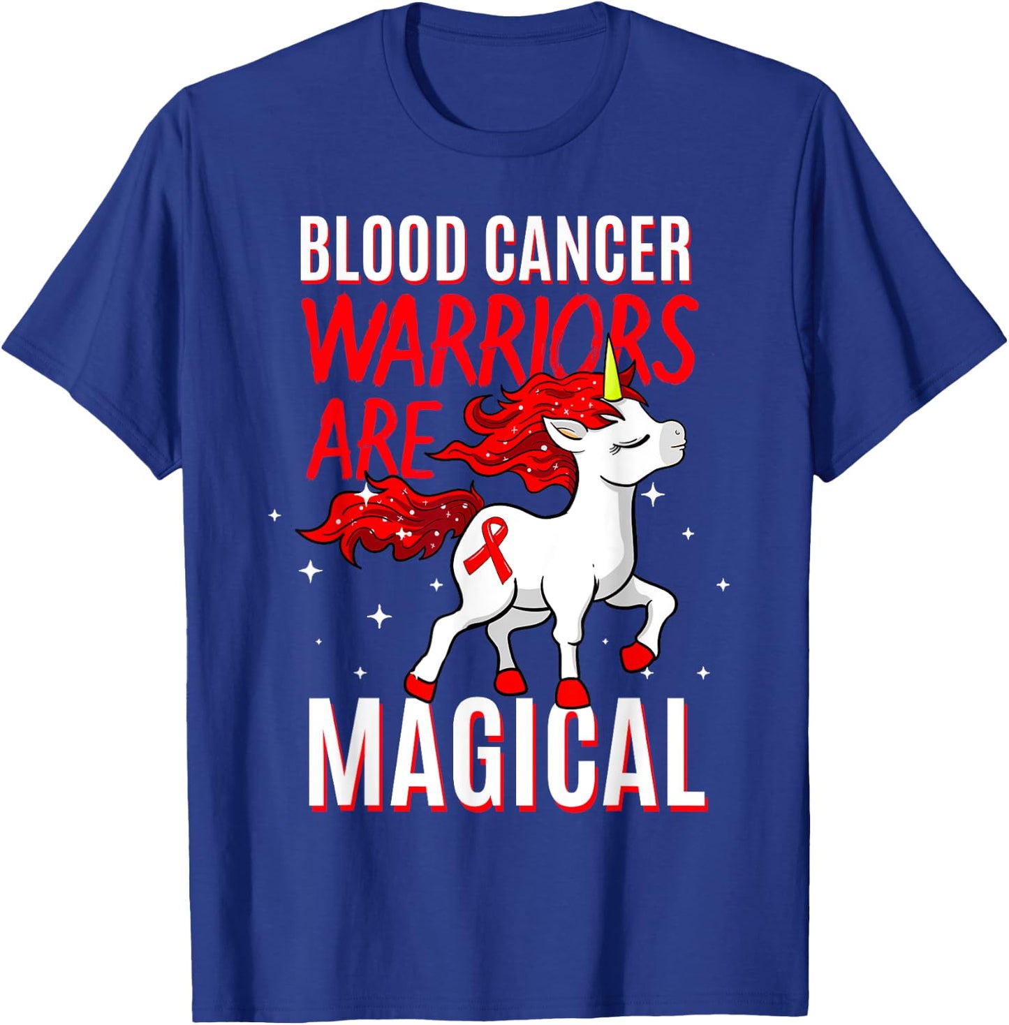 Blood Cancer Warrior Magical Unicorn Red Ribbon Liquid Tumor T-Shirt - T-Shirt | Royal
