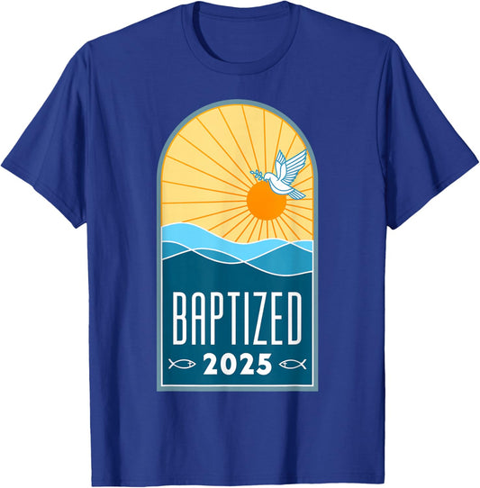 Christian Baptism Sunrise Line Art Baptized 2025 Religious T-Shirt - T-Shirt | Royal
