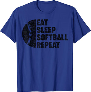 Eat Sleep Softball Repeat Teens Girls Boys Kids Men Women T-Shirt - T-Shirt | Royal