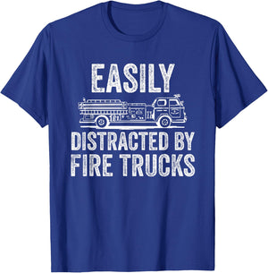 Easily Distracted by Fire Trucks T-Shirt - T-Shirt | Royal