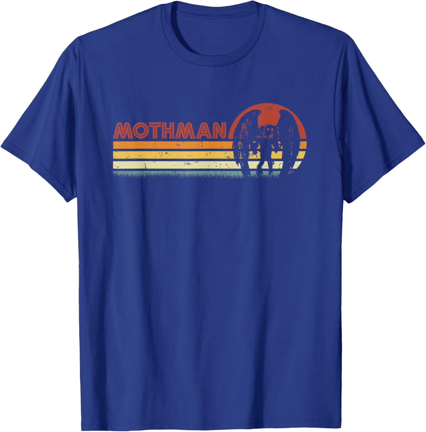 Mothman - Retro Stripes, Vintage Point Pleasant Cryptid T-Shirt - T-Shirt | Royal