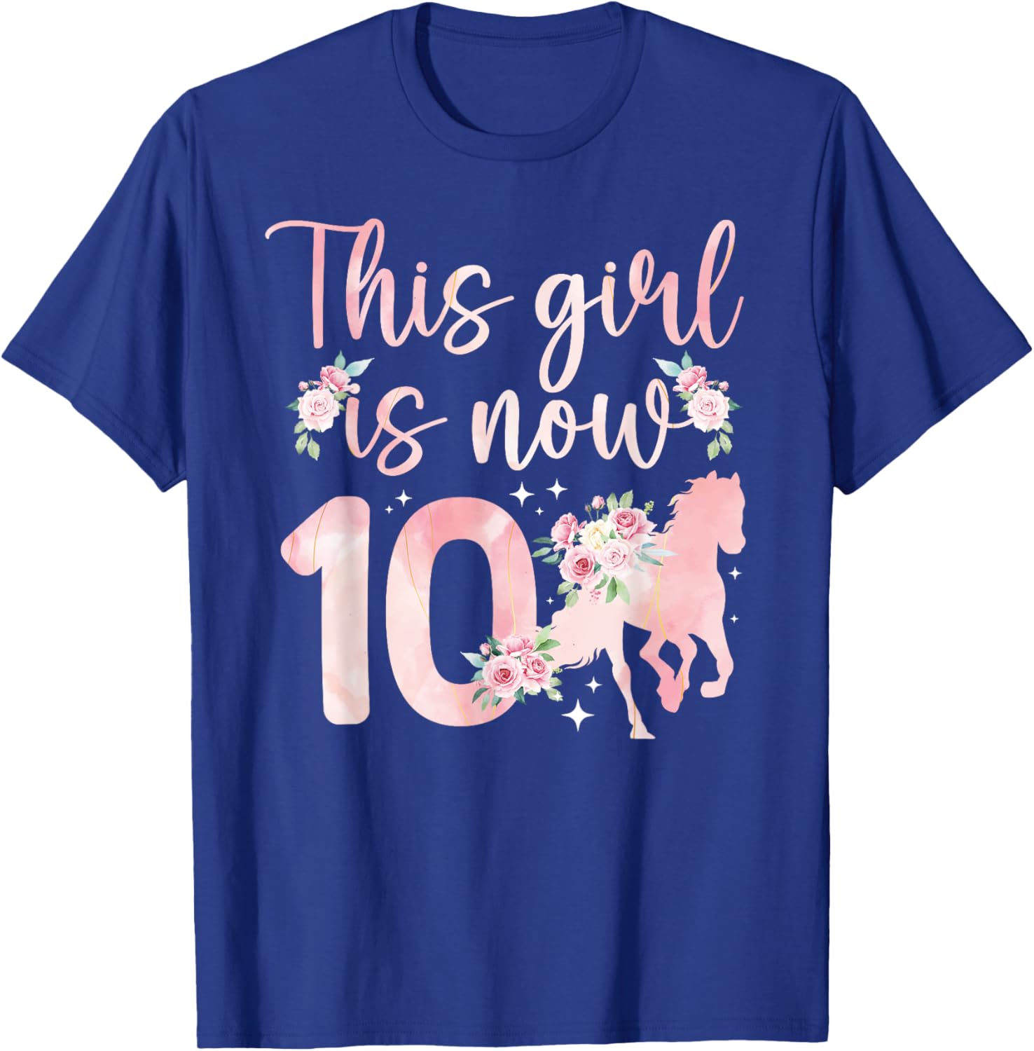 10th Horse Birthday 10 Year Old Girl Horses Birthday T-Shirt - T-Shirt | Royal