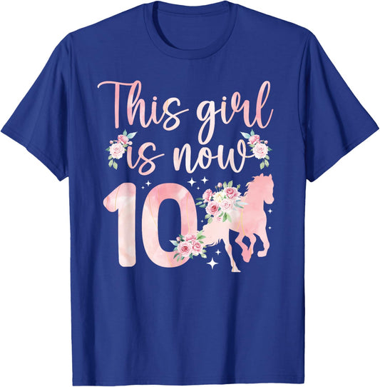 10th Horse Birthday 10 Year Old Girl Horses Birthday T-Shirt - T-Shirt | Royal
