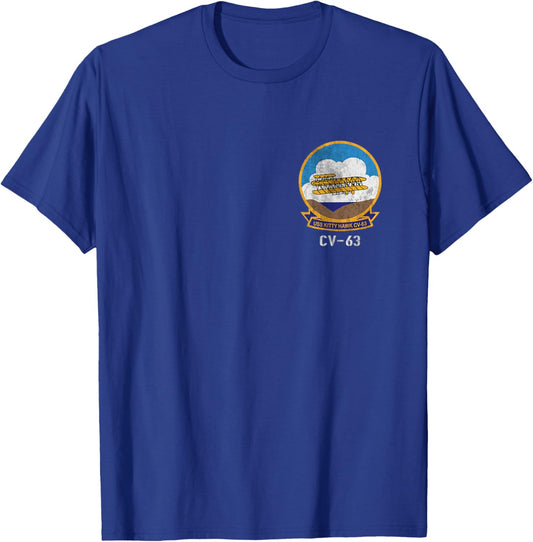 USS Kitty Hawk CV-63 Logo American Flag Aircraft Carrier T-Shirt - T-Shirt | Royal