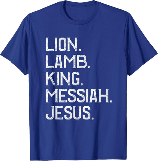 Distressed Lion Lamb King Messiah Jesus Christian Bible T-Shirt - T-Shirt | Royal