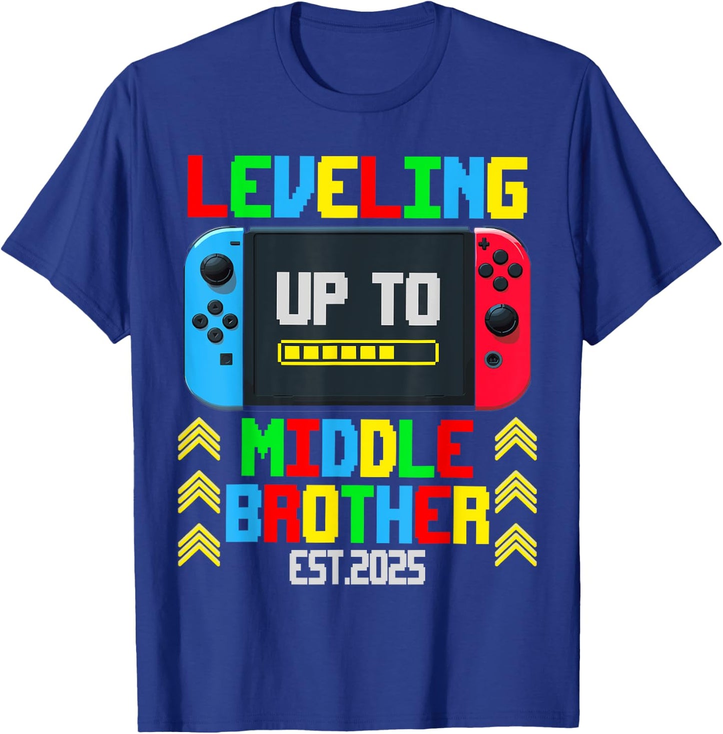 Pregnancy Announcement Leveling Up To Middle Brother 2025 T-Shirt - T-Shirt | Royal