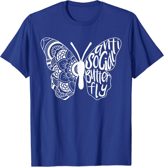 Anti-Social Butterfly Introvert Funny Sarcastic T-Shirt - T-Shirt | Royal