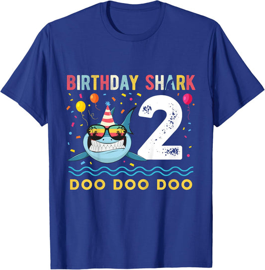 2 Year Old Birthday Boy Girl Shark Boys and Girls T-Shirt - T-Shirt | Royal
