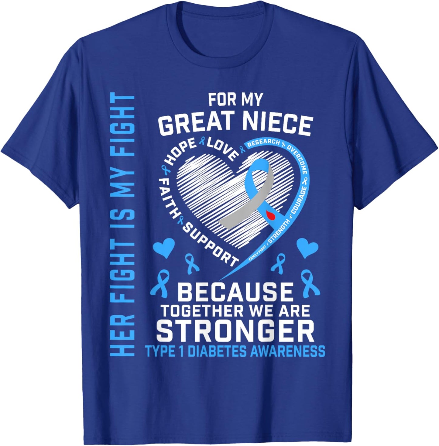 Juvenile Type 1 Diabetes T1D Awareness Gifts Great Niece T-Shirt - T-Shirt | Royal