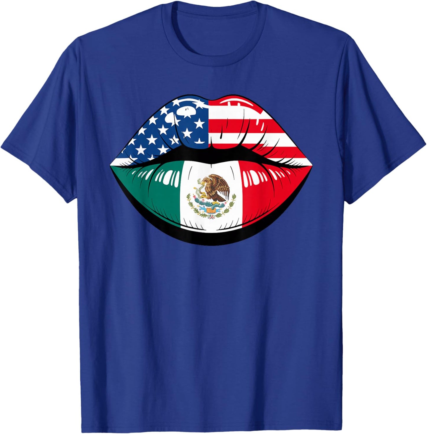 Lips Half American Mexican Roots Mexico USA America T-Shirt - T-Shirt | Royal