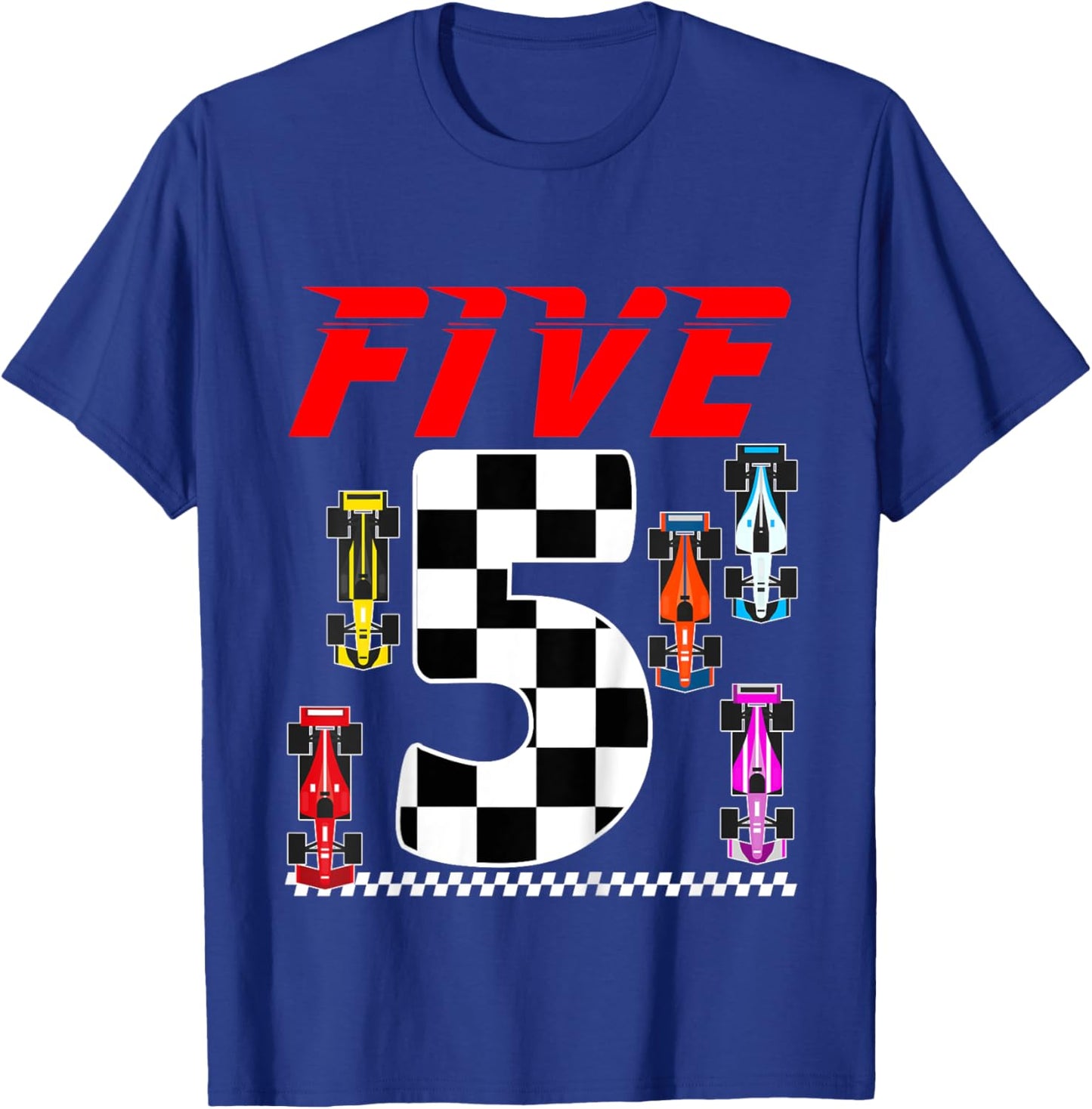 Kids Race Car Party 5 Five Year Old 5th Birthday Car Racing Theme T-Shirt - T-Shirt | Royal
