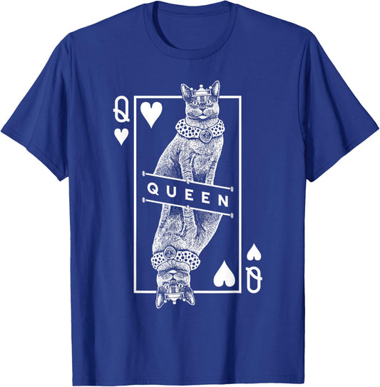 Russian Blue Cat Lover Queen Of Hearts Funny Pop Art T-Shirt - T-Shirt | Royal