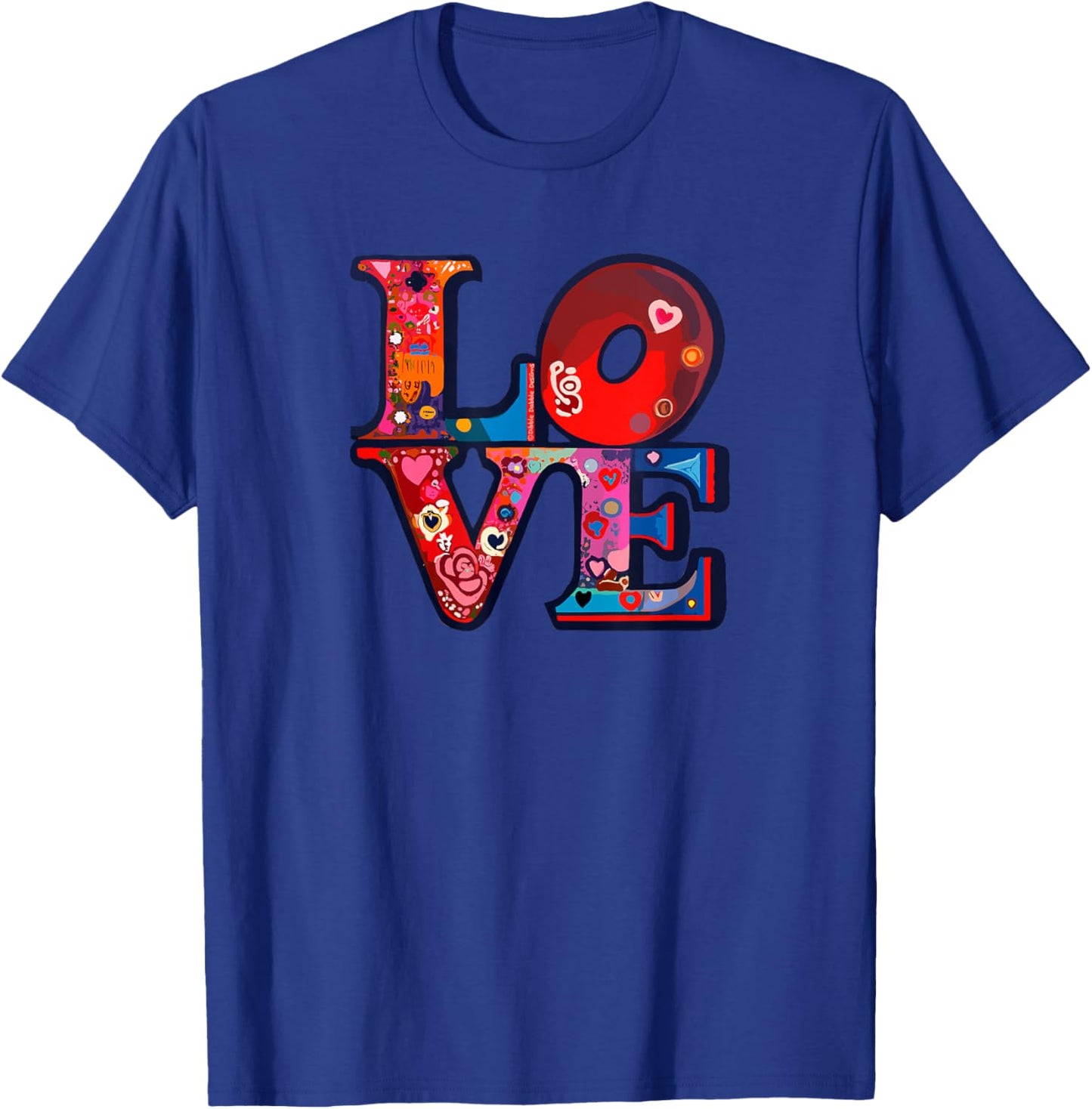 Retro Hippie Style 60s 70s Artistic Stacked Letters LOVE T-Shirt - T-Shirt | Royal