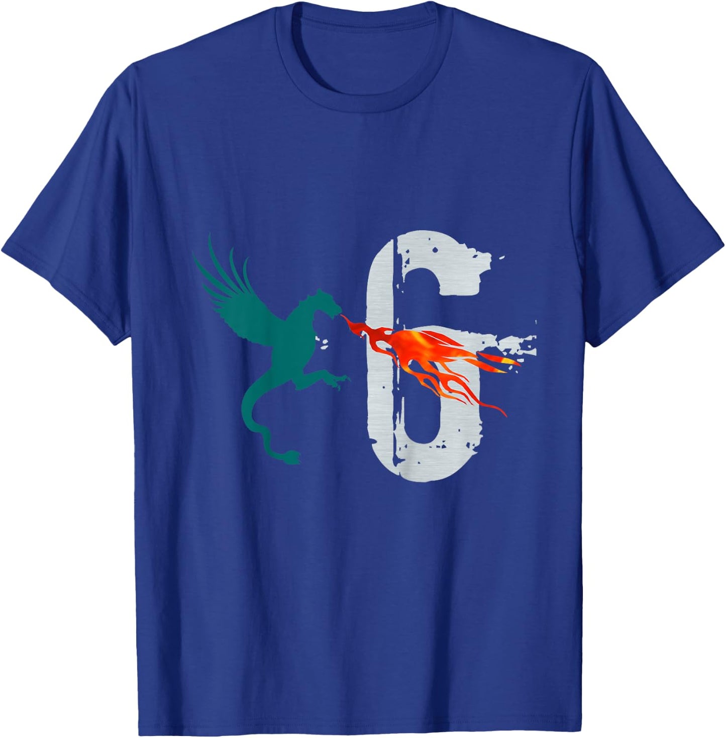 Kids Boys Girls 6 Year Old Birthday Dragon Shirt 6th Birthday T-Shirt - T-Shirt | Royal
