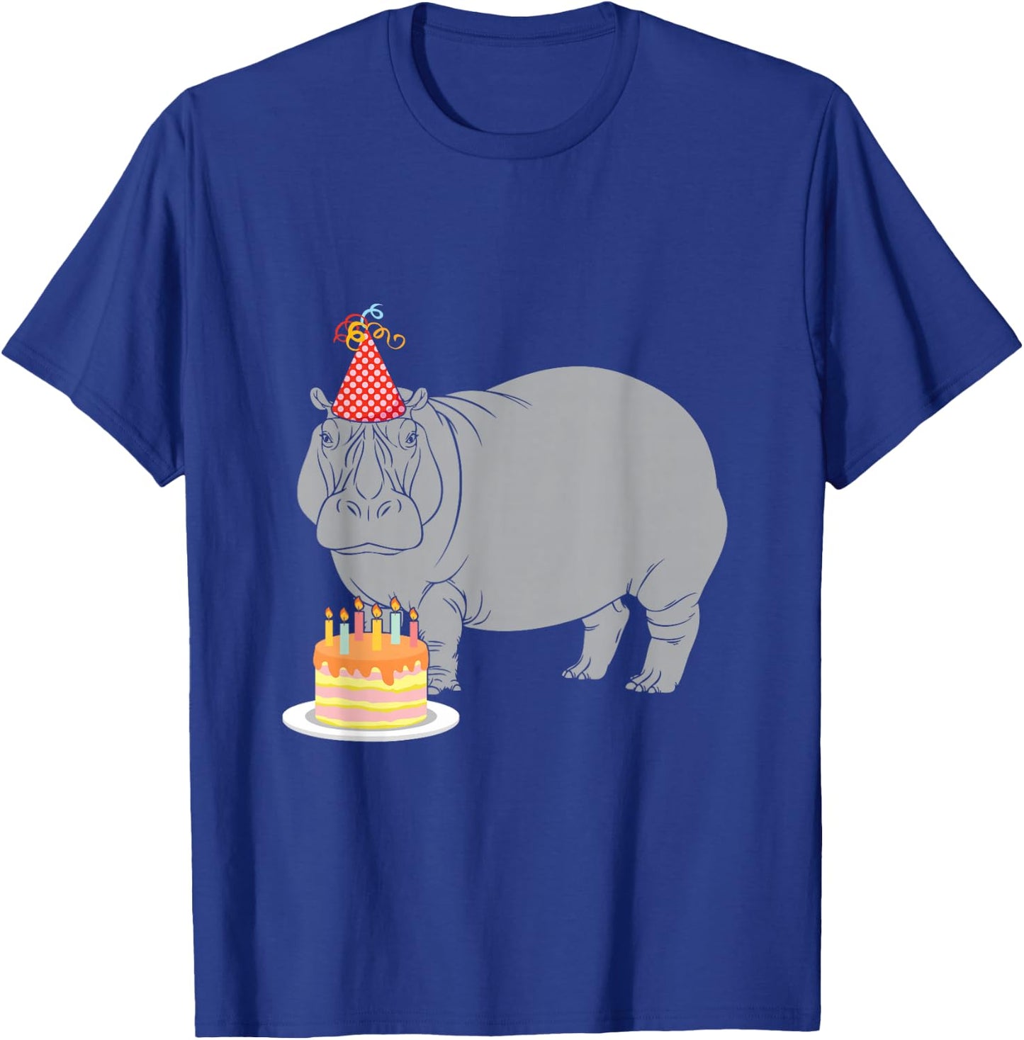 Happy Birthday Hippo Zoo Animal Lover Party Hat Cake Candles T-Shirt - T-Shirt | Royal