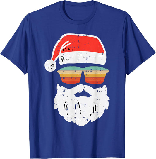 Santa Face Retro Sunglasses Christmas Xmas Men Women Kids T-Shirt - T-Shirt | Royal