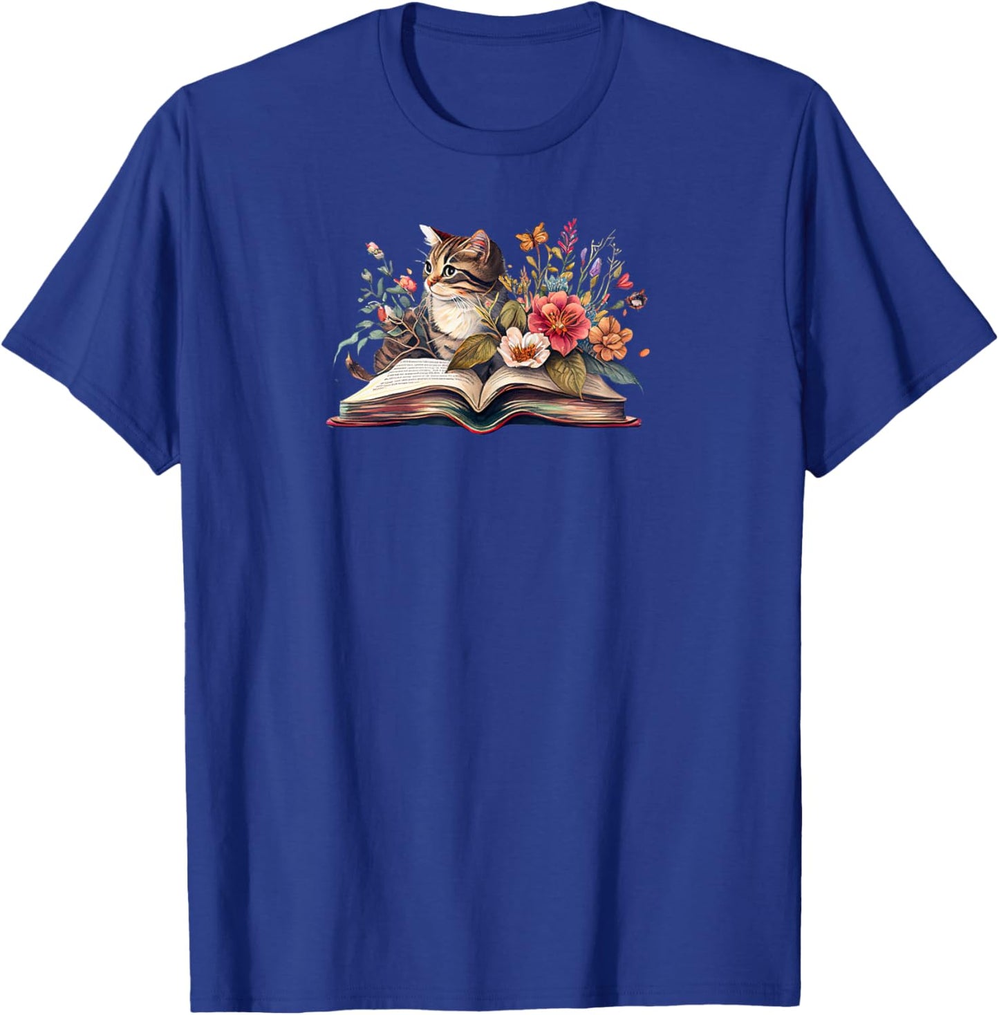Cat Book Shirt ,Cat Flower Book ,Cat and Book T-Shirt - T-Shirt | Royal
